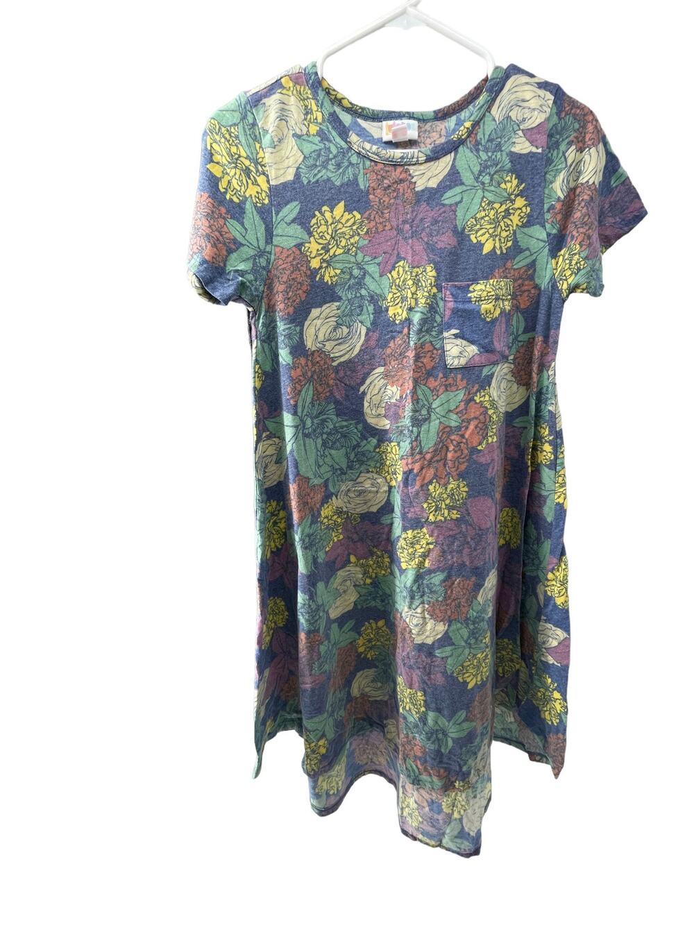 LuLaRoe Blue Floral Short Sleeve Mini T-Shirt Dress Women's Size XS